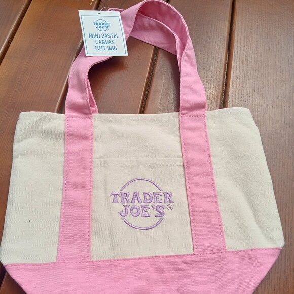 Pink Perfection – Trader Joe’s Mini Canvas Tote Bag Brand New – Tags Attached! - Picture 1 of 5